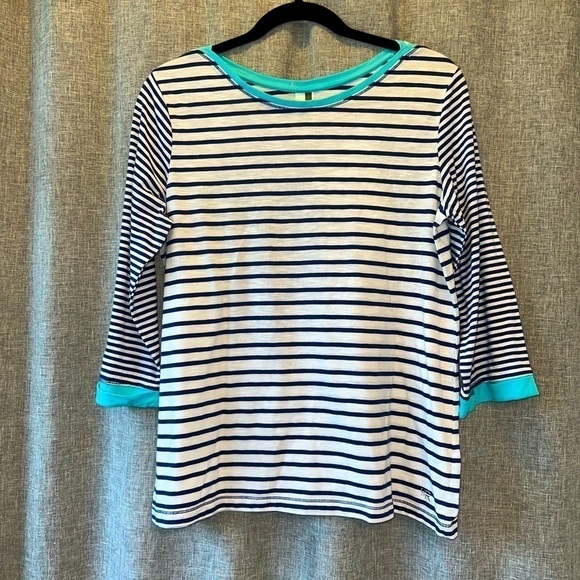 Kenneth Cole Reaction Navy & White Stripe 3/4 Sleeve Top – XXLarge Runs Small - Picture 1 of 5